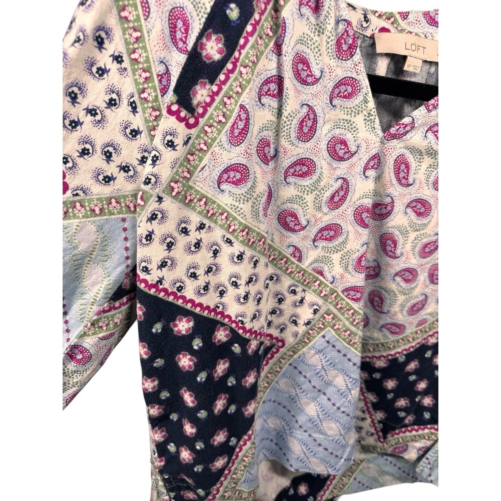 LOFT Petite Patchwork Paisley Blouse Women's SP Boho Cottagecore - Picture 4 of 8